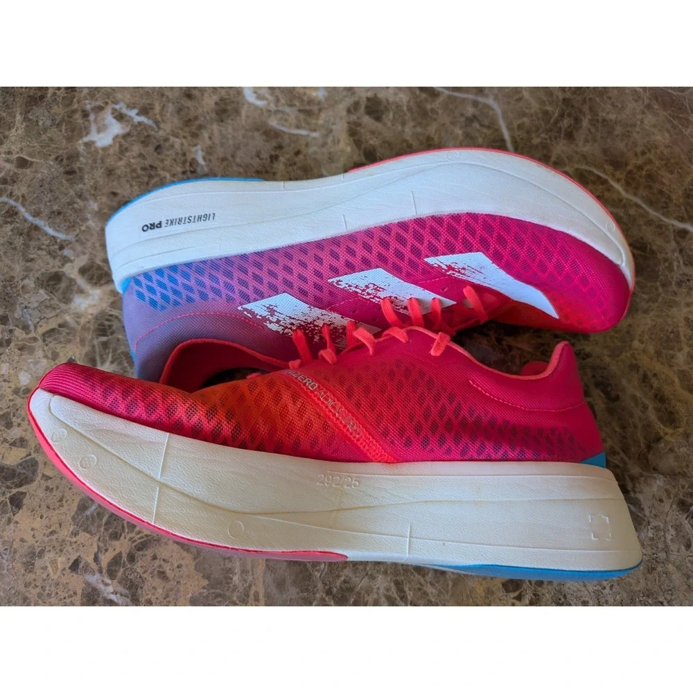 adidas Adizero Adios Pro Red White Blue Men Mesh Low Top Running Sneakers Sz 10